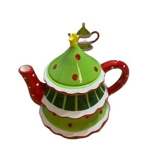 Cobble Creek Christmas Tree Tea Pot Green Elf Holiday Decor Ceramic